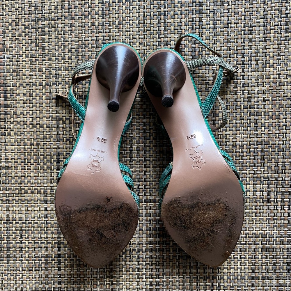 Vintage Green Faux Snakeskin Open Toe Italian Heels - Picture 6 of 7